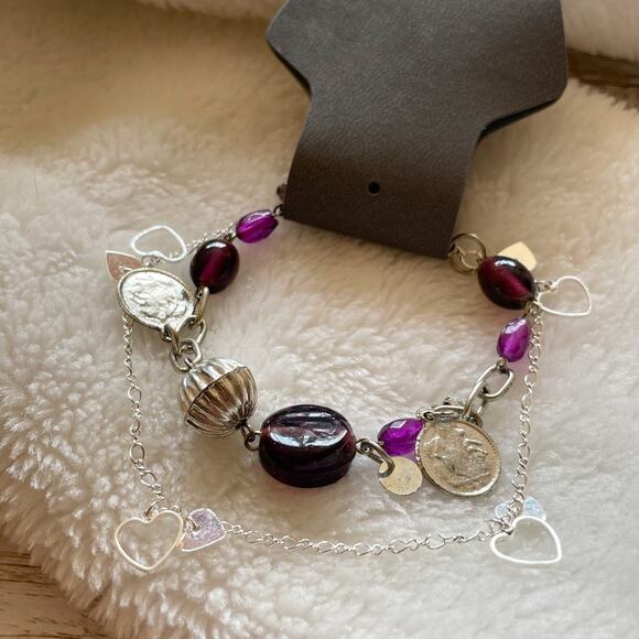 Express Beaded Charm Bracelet and Anklet Set Silver Tone Purple New - Picture 2 of 12